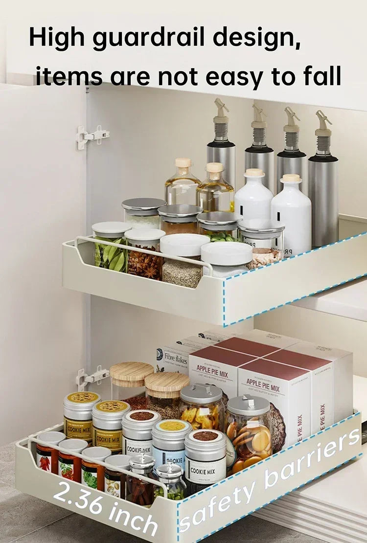 ZEXEF Kitchen Storage Box with Sliding Rail Pull-out Cabinet Storage Rack Spice Pantry Shelves Drawer Kitchen Organizer Basket
