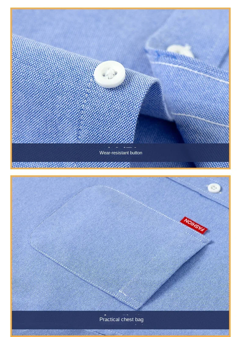 100% Pure Cotton Men's Solid Color Long Sleeve Shirt Youth Casual Cotton Oxford Spun Large Size Shirt Men's