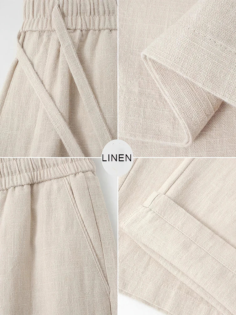 Straight Casual Cotton Linen Pants Men Wide Leg Lightweight Baggy Cotton Sweatpants Male Sport Jogger Straight Work Trousers