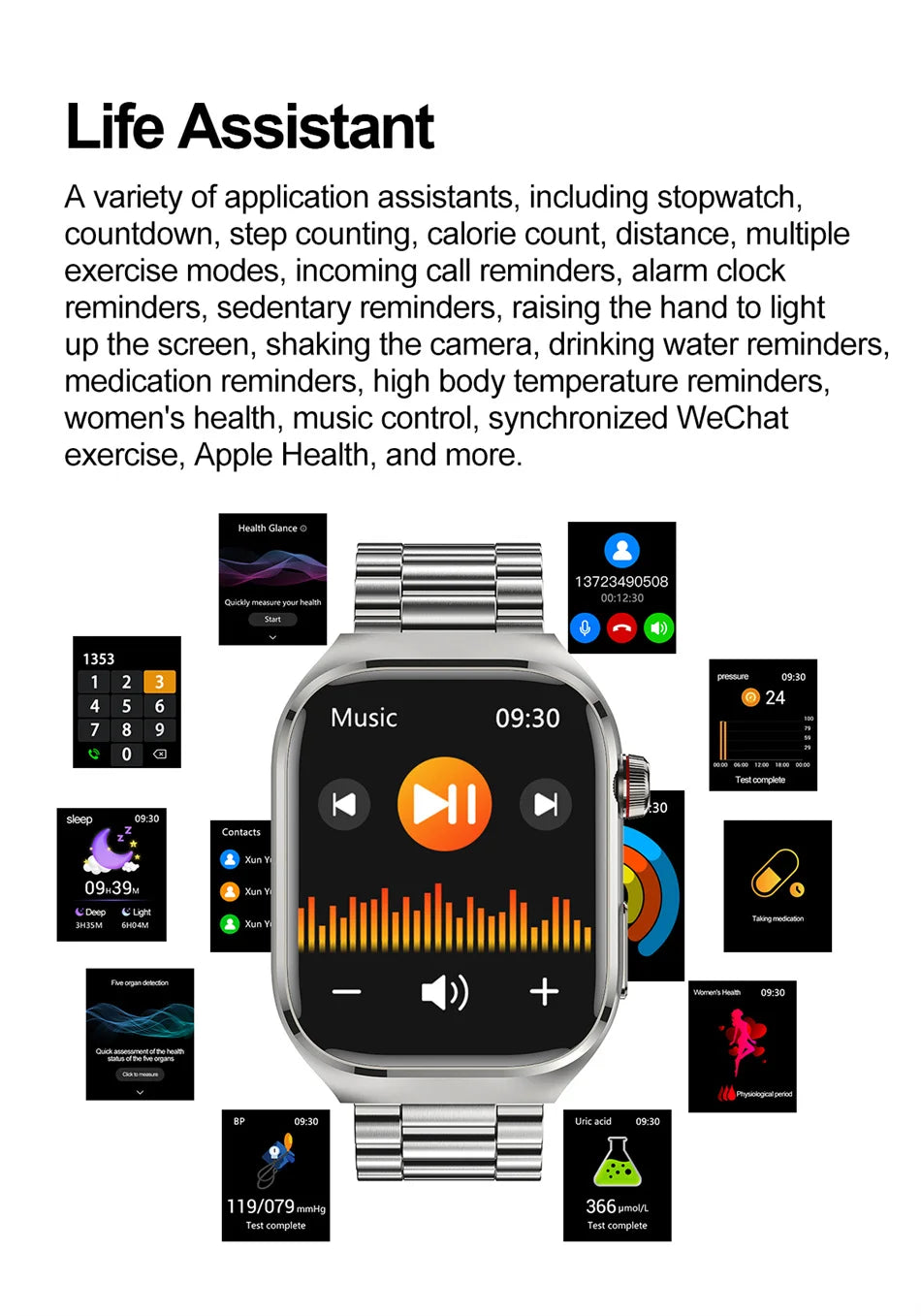 2025 New ECG+PPG Clock Smartwatch Men Uric Acid Blood Pressure Blood Oxygen Body Analysis Heart Health Monitor Smart Watch lady