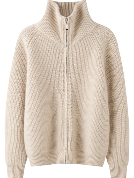 Autumn and winter women's clothing 100% pure cashmere collar thick knit zipper cardigan oversized coat sweater long sleeve loose