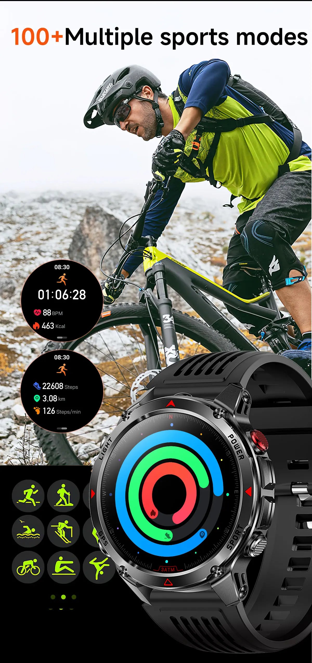 Forerunner 570 GPS Smart Watch 3ATM Waterproof  AMOLED Screen MULTI-BAND GNSS Compass Altimeter Flashlight Sports Smartwatch Men