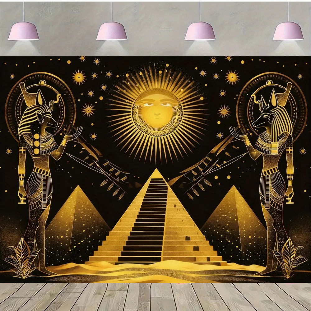 Pyramid God Art Gold Element Theme Birthday Banner Photography Background, Adult Birthday Party Decoration Photography Backdrop