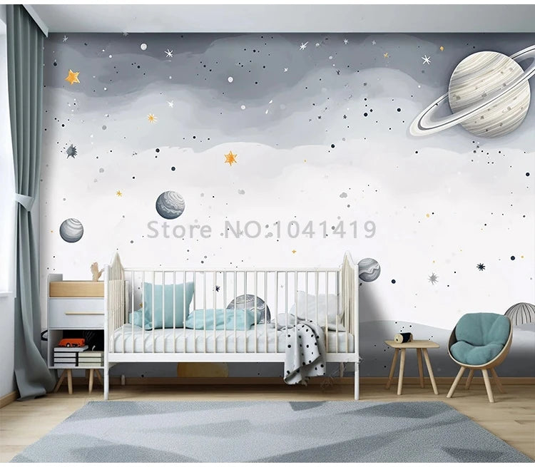 Custom Mural Wallpaper Cartoon Children's Room Kindergarten Cosmic Starry Sky Interior Background Wall Painting 3D Papel Tapiz