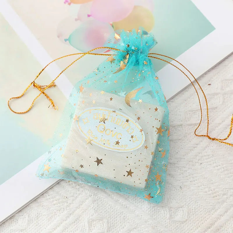 100PCS Moon Stars Drawstring Organza Bags Jewelry Gift Bags Pouches Gold Star Organza Pouches for Christmas Wedding Gift Bags