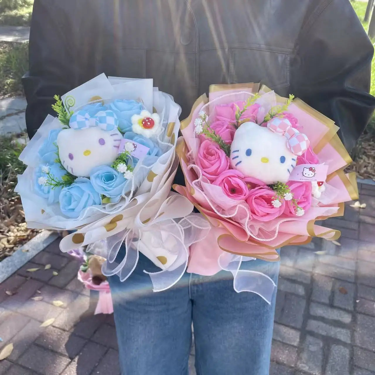 Kawaii Hello Kitty Cat Dolls With Artificial Flowers Creative Bouquet Christmas Valentine Birthday Graduation Gifts