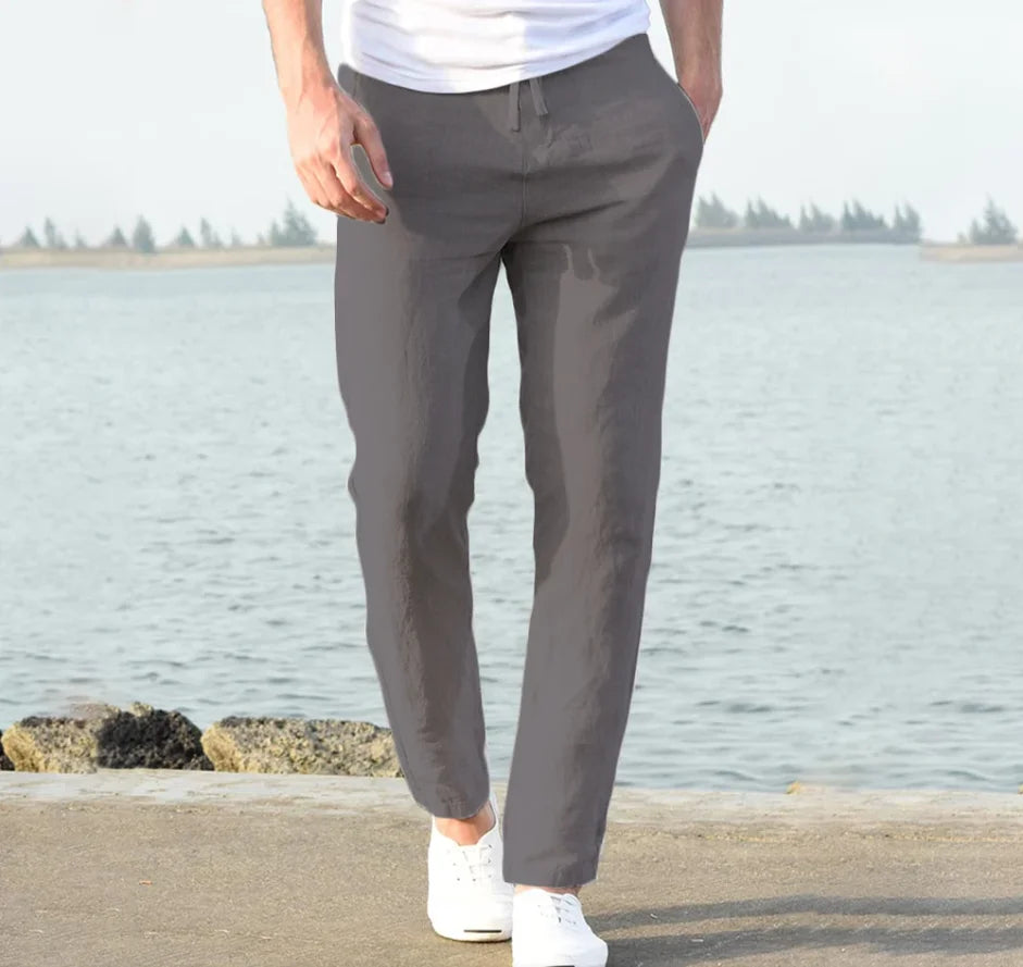 Men's Cotton Linen Pants Joggers Sweatpants Streetwear Breathable Solid Color Linen Trousers Vacation Summer Loose Pants S-5XL