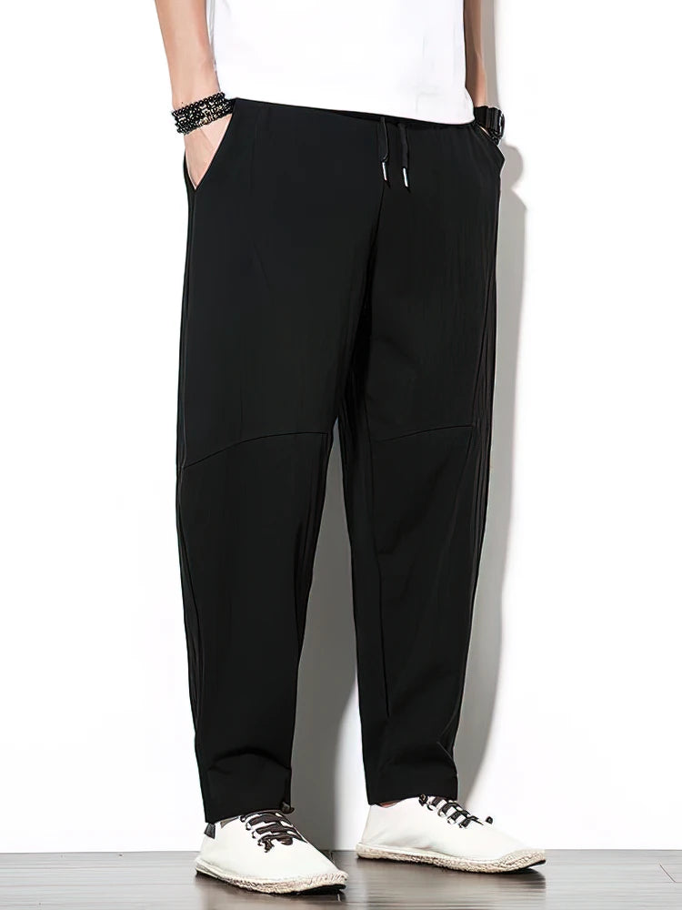 100% Cotton Linen Pants Men Baggy Casual Trousers Male Walking Wide leg Loose Sweatpants Chinese Summer Jogger Pants 2025 New