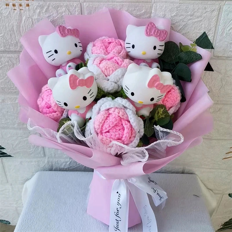 Hello Kitty Cartoon Plush Bouquet  Anime Rose Flowers Doll Home Wedding Decoration Christmas Valentine's Day Gift