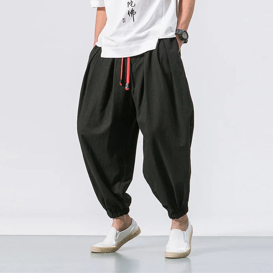 2025 New Trendy Men Harem Pants Loose Oversized Style Cotton and Linen High Quality Jogger Sweatpants Casual Male Trousers