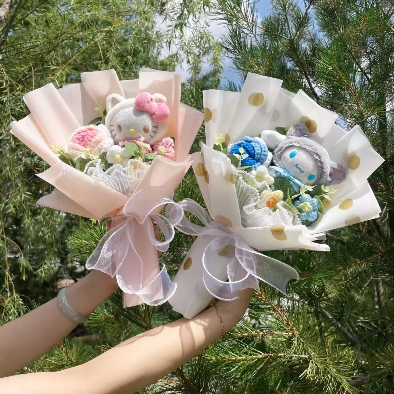 Cartoon My Melody Kuromi Cinnamoroll Kt Cat Plush Doll Creative Flower Bouquet Valentine Christmas Graduation Birthday Gift