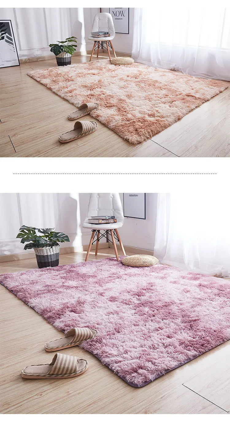 VIKAMA Tie-dyed Plush Carpet Living Room Rug Floor Mat Teenage Girl Bedroom Bedside Rug Large Area Plush Carpet Rug Home Decor