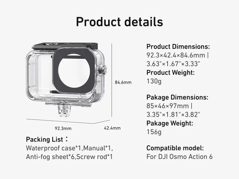TELESIN Waterproof Case For DJI OSMO Action 6 Underwater 60M Diving Housing Cover With Dive Filter For DJI Action 6