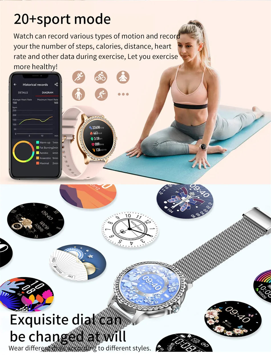 2025 New Fashion Women Smart Watch AMOLED HD Screen Sports Watch Health Heart Rate Voice Call Smart Watch For Android IOS
