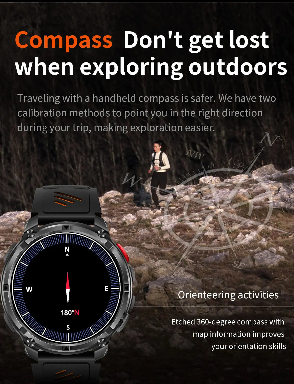 New T-Rex3 1100mAh Large Battery Durable Adult Smart Watch 1.7-inch GPS trackr Compass 5ATM Waterproof BT Call Sports Smartwatch