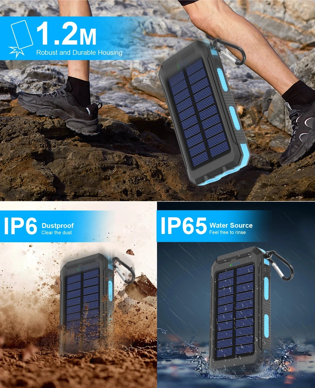 Gaiaray Dual USB Travel Large Capacity LED Lighting 30000mAh Solar Power Bank Camping Spare Power Outdoor Waterproof Power Bank