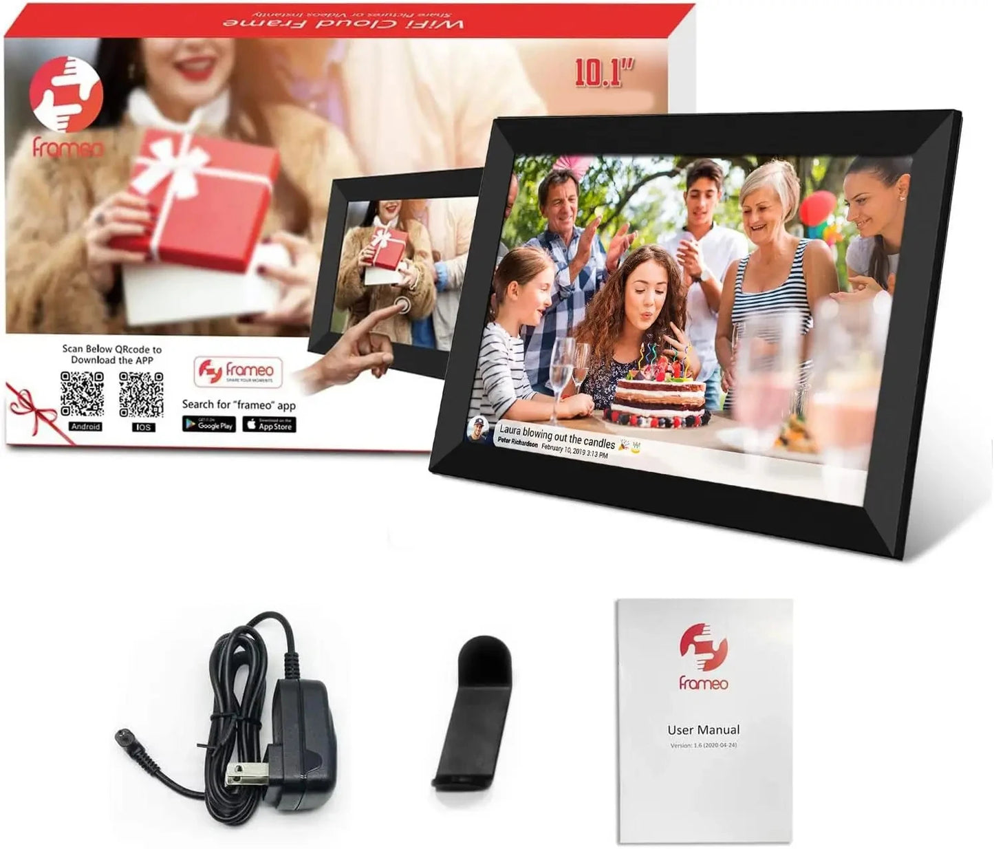 Frameo Digital Picture Frame 10.1 Inch 32GB/64GB Smart WiFi digital photo frame with 1280x800 IPS HD Touch Screen Wall Mountable