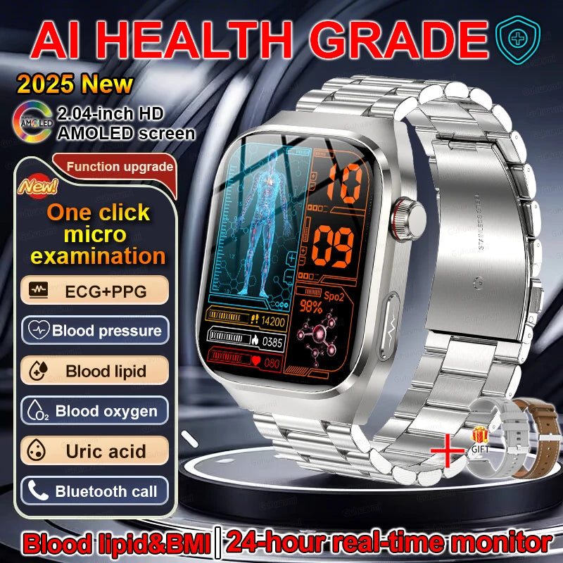 2025 New ECG+PPG Clock Smartwatch Men Uric Acid Blood Pressure Blood Oxygen Body Analysis Heart Health Monitor Smart Watch lady