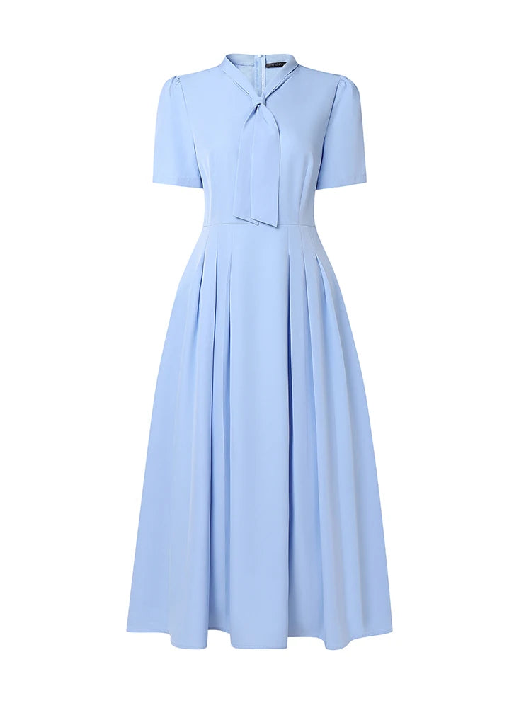 ZANZEA Elegant Office Lady Dresses Women 2026 Summer Dress Stylish A Line Waisted Party Sundress Short Sleeve Pleated Midi Robe