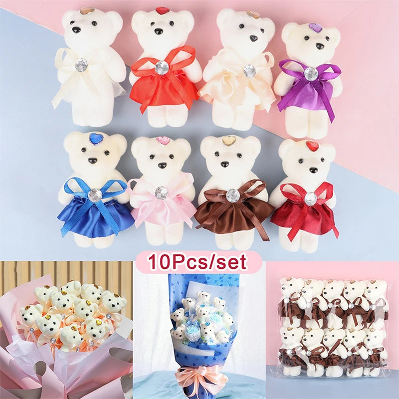 10Pcs 12cm Bear Flower Bouquet Toy Cartoon Doll Bear Bouquet Graduation Birthday Wedding Gifts Party Decor small gifts