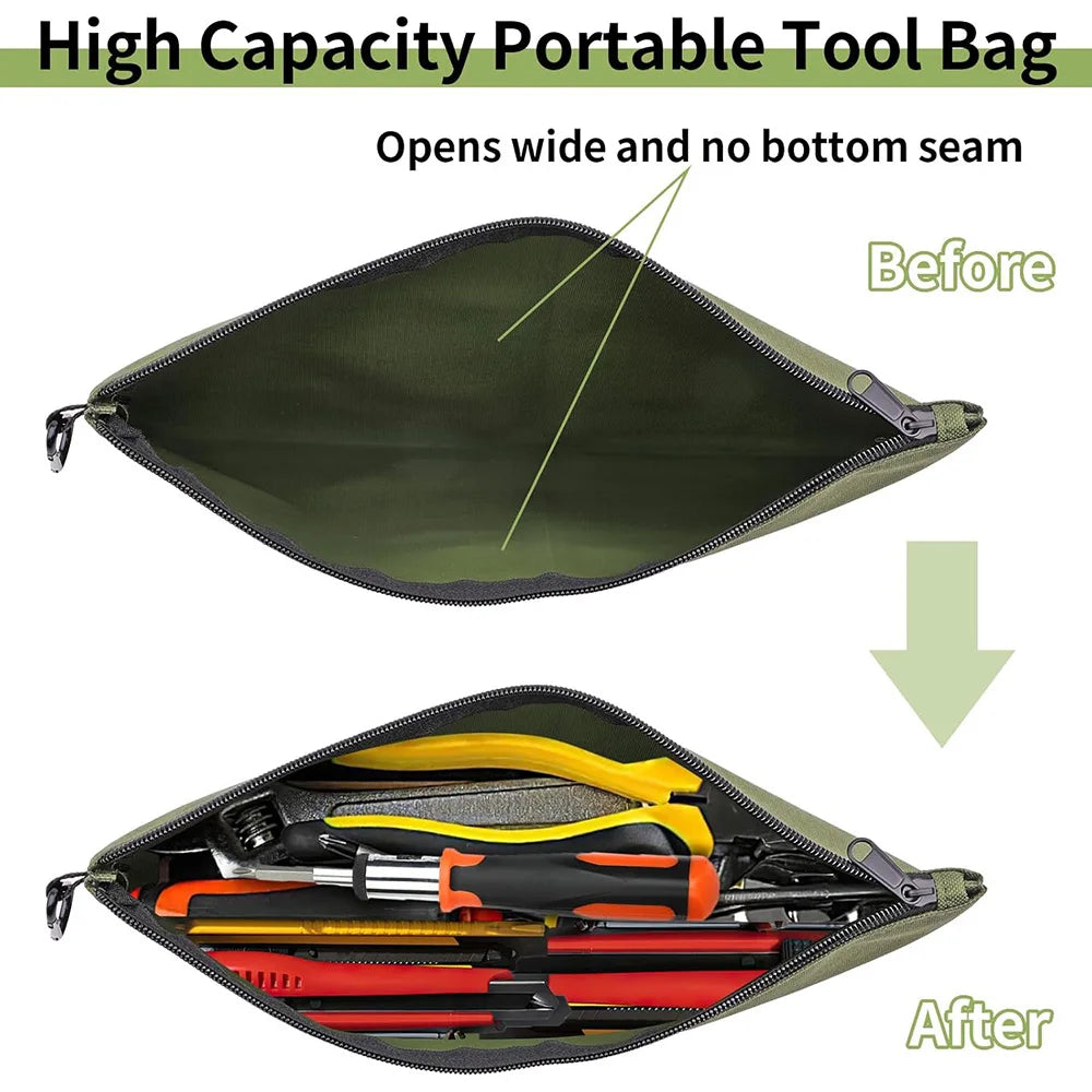 Tool Bag Zipper Pouch Multi-Function Bag Wear-Resistant Tool Organizers for Camping Woodworking Electrician Gardening