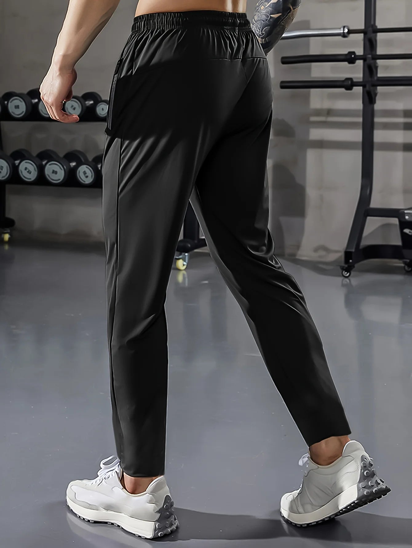 [Home Relaxation] Men's Casual Sports Pants, High Stretch Woven Fabric, Solid Color, Regular Fit with Drawstring Waist and Zippe