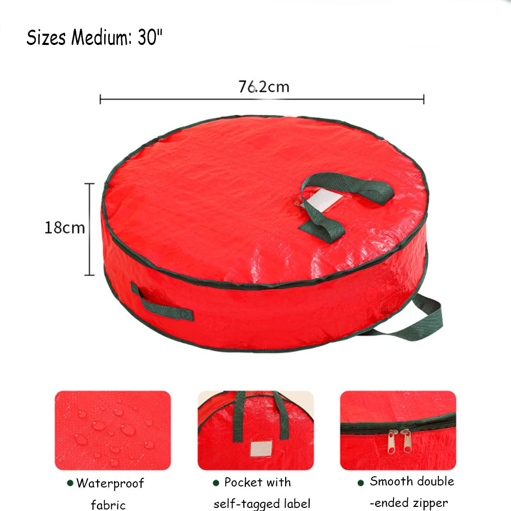 Durable Foldable Christmas Wreath Storage Bags Waterproof Dustproof Round Decoration Storage Bag with Handles Storage Bag
