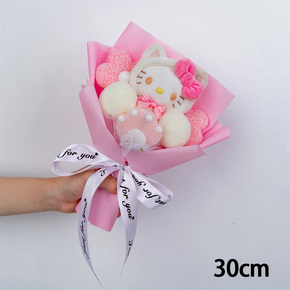 Hello Kitty Cartoon Plush Bouquet  Anime Rose Flowers Doll Home Wedding Decoration Christmas Valentine's Day Gift