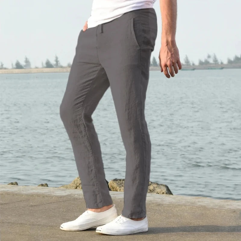 Men's Cotton Linen Pants Joggers Sweatpants Streetwear Breathable Solid Color Linen Trousers Vacation Summer Loose Pants S-5XL