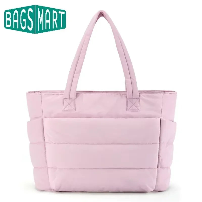 BAGSMART Women's Bag Solid Color Tote Bag Commuting College Padded Shoulder Bag Leisure Simple Female Handbags for Travel