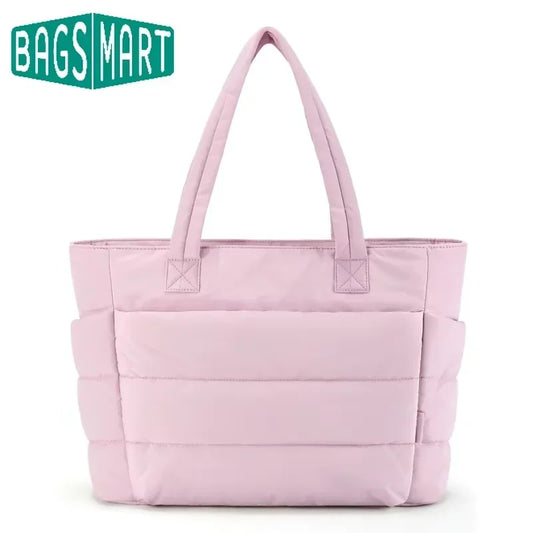BAGSMART Women's Bag Solid Color Tote Bag Commuting College Padded Shoulder Bag Leisure Simple Female Handbags for Travel