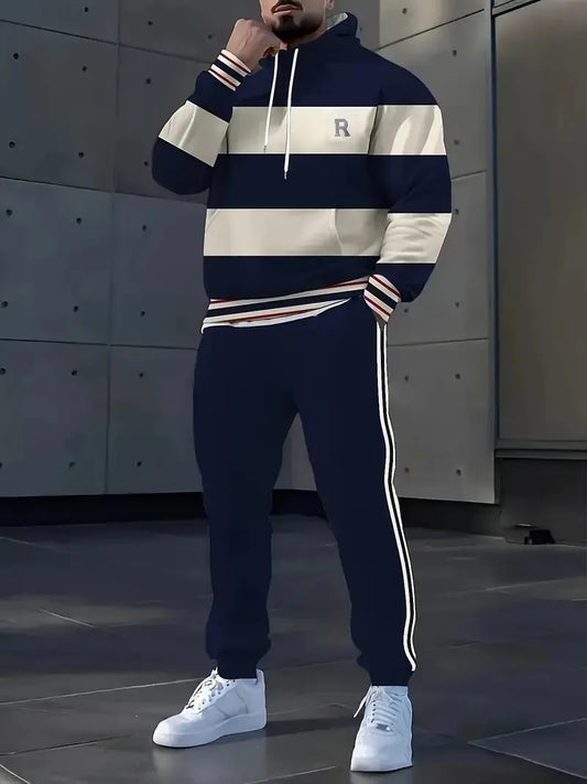 The new men's set for Spring and Autumn 2025 features a casual fashionable soft and comfortable 3D pattern print