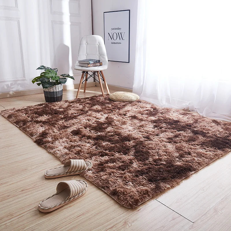 VIKAMA Tie-dyed Plush Carpet Living Room Rug Floor Mat Teenage Girl Bedroom Bedside Rug Large Area Plush Carpet Rug Home Decor