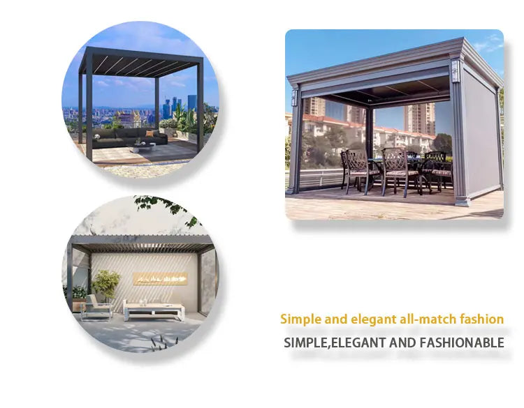 Electric Adjustable Bioclimatic Louvered Motorized Aluminous Waterproof Outdoor Living Garden Pergolas Gazebo Sunroom Pavilion