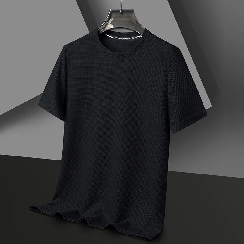 Men's Waffle Knit Short Sleeve T-Shirt Casual Solid Color Crew Neck Soft Comfortable Top for Summer