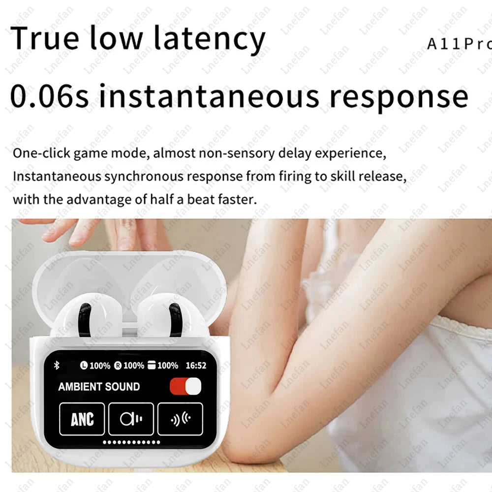 TWS Wireless Earbuds A11 Pro Touch Control LCD Screen Earphone with ENC Noise Cancelling Super Bass Premium Sound Long Battery