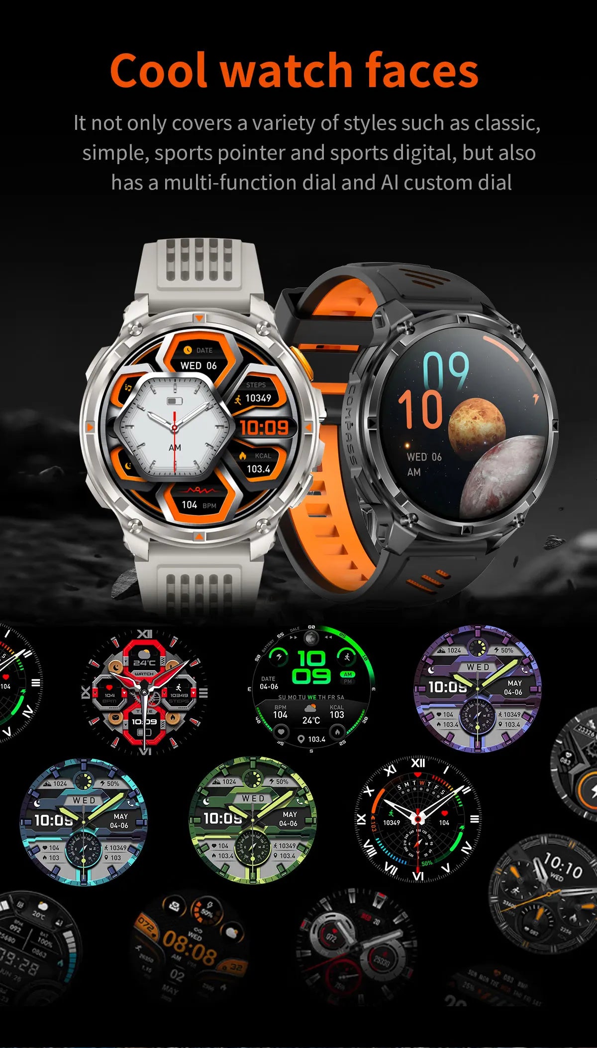 New T-Rex3 1100mAh Large Battery Durable Adult Smart Watch 1.7-inch GPS trackr Compass 5ATM Waterproof BT Call Sports Smartwatch
