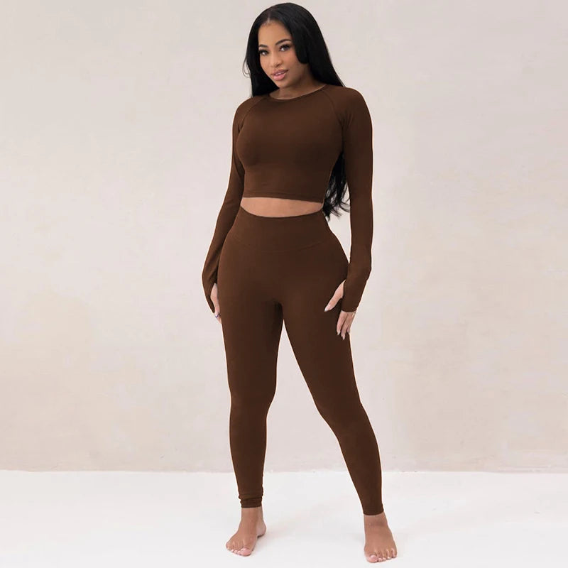 Dulzura Women 2024 Autumn Winter Long Sleeves Crop Tops Long Pants Two Piece Matching Sets Tracksuit Wholesale Items S3613114K