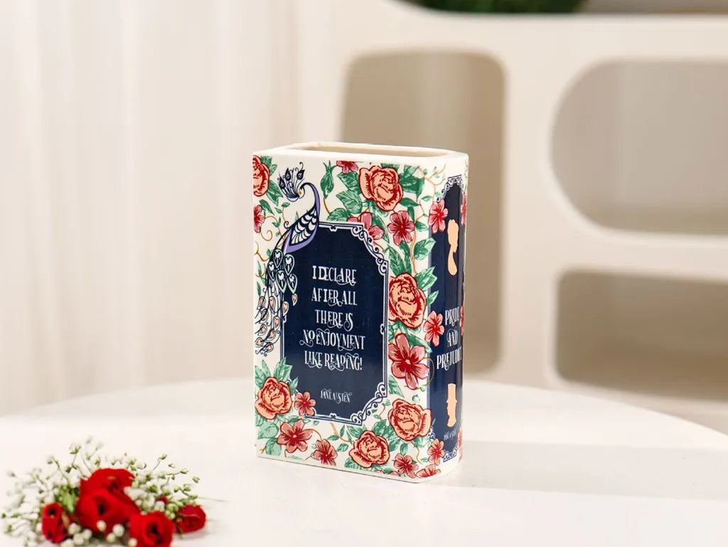 Ceramic Book Vase Pride and Prejudice Cute Bookshelf Decor Unique Gift for Book Lovers Home Interior Wall Shelf Decoration House