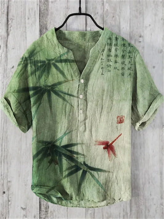 Fashionable men's V-neck shirt with 3D animal print men's short sleeved top, loose and comfortable new style