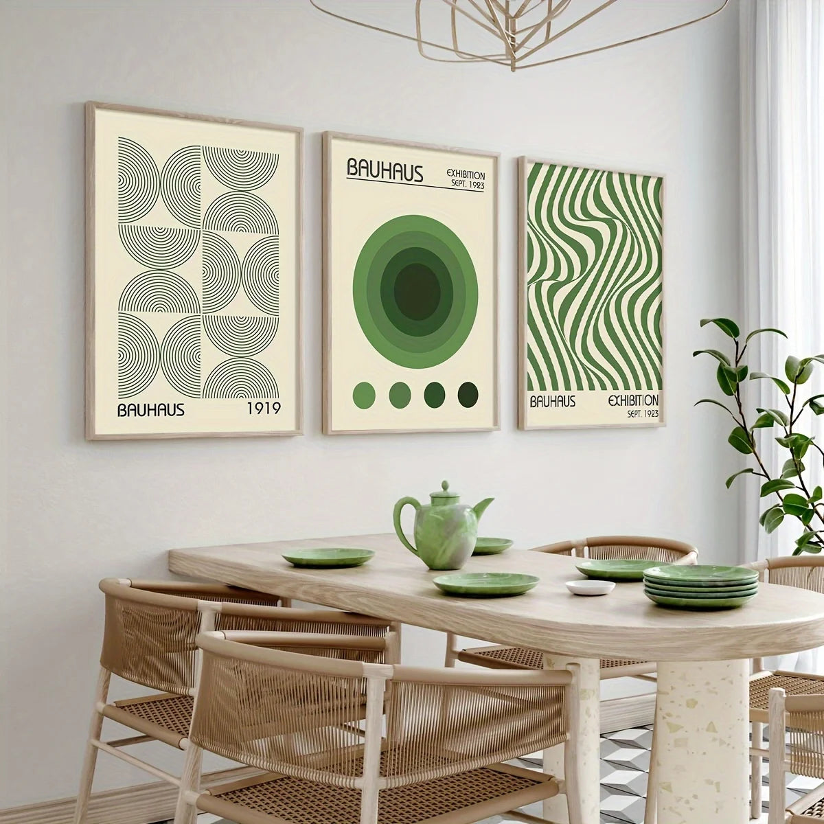 3pcs Bauhaus Geometric Wall Art Prints, Minimalist Modern Posters, Mid-Century Artwork for Home Decor, Unframed Canvas Art Set