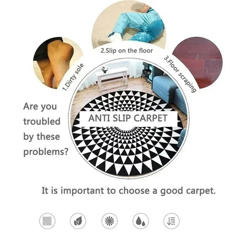 Vinyl Record Pattern Round Carpet Letter Print Home Decor Floor Mat Modern Music Theme Non-Slip Rug for Living Room Music Room