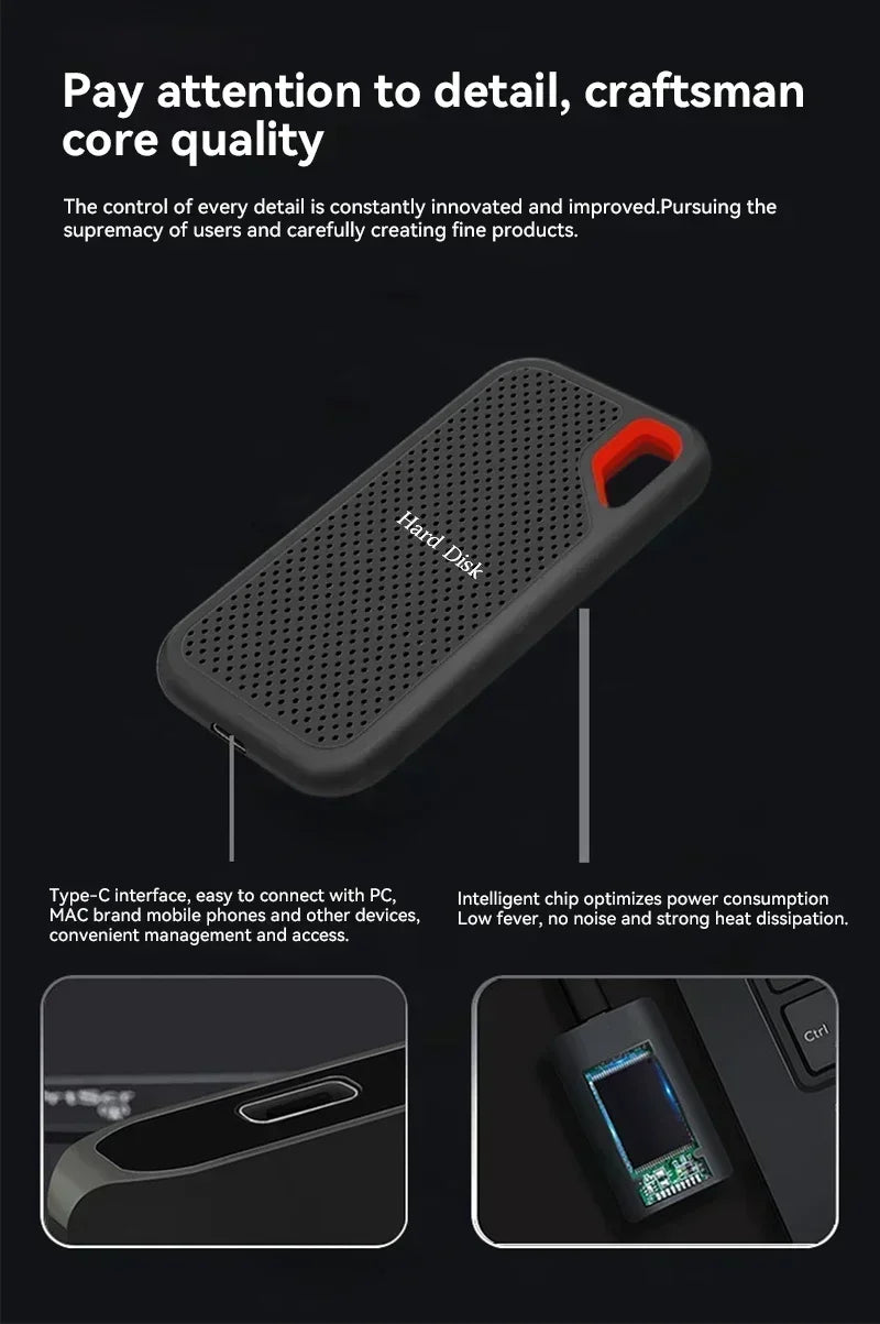 Genuine High-speed 1TB/2TB Portable SSD 4TB External Hard Drive 256TB USB3.2 Type-C Solid-state Drive for Laptop/MAC/PC