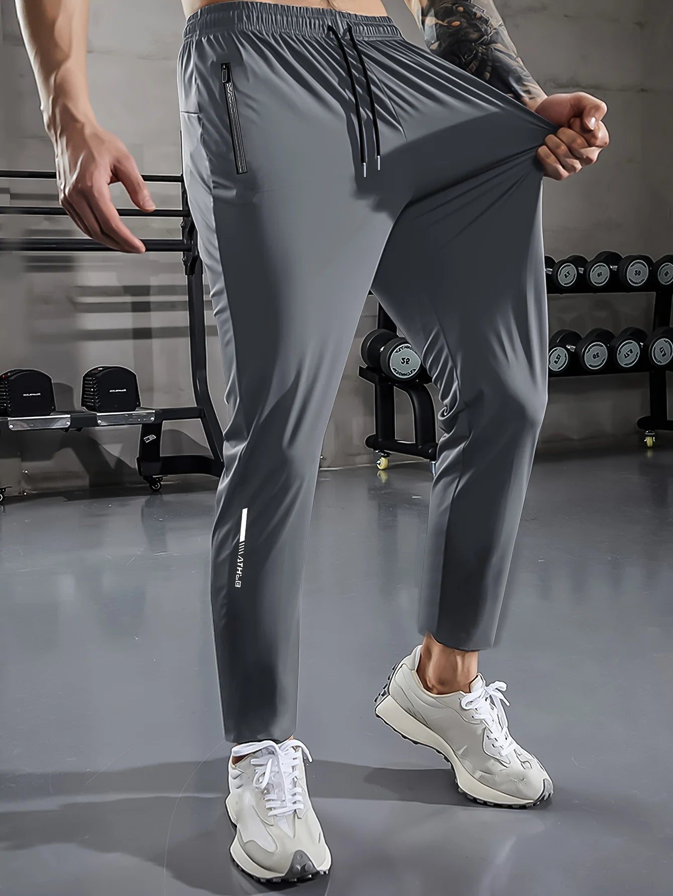 [Home Relaxation] Men's Casual Sports Pants, High Stretch Woven Fabric, Solid Color, Regular Fit with Drawstring Waist and Zippe