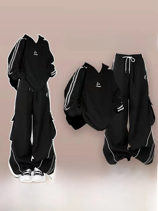 Korean Sle College Girl Sweatirt And Pants Set Spring Autumn Cool Streetwear Two Piece Set Long Sve Hooded Hoodie
