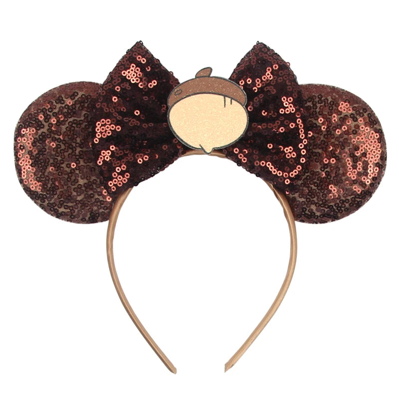 2025 Mickey Mouse Ear Headband Chip and Dale Bow Sequin Hairband Women Hair Hoop Birthday Gift Adult/Child Cosplay Accessories