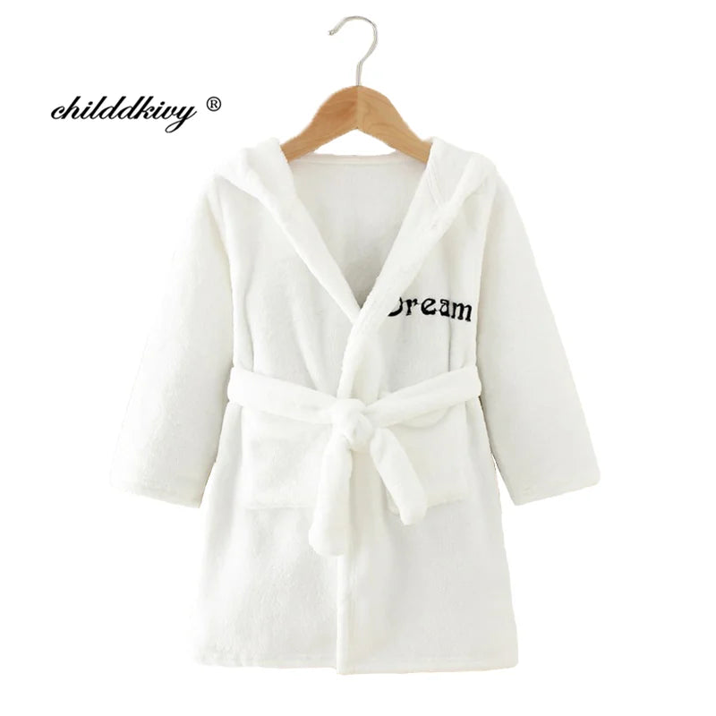 Boy and Girls Flannel Pajamas Robe Autumn and Winter Children Sleepwear Soft Hooded Kids Homewear 2-8 Years