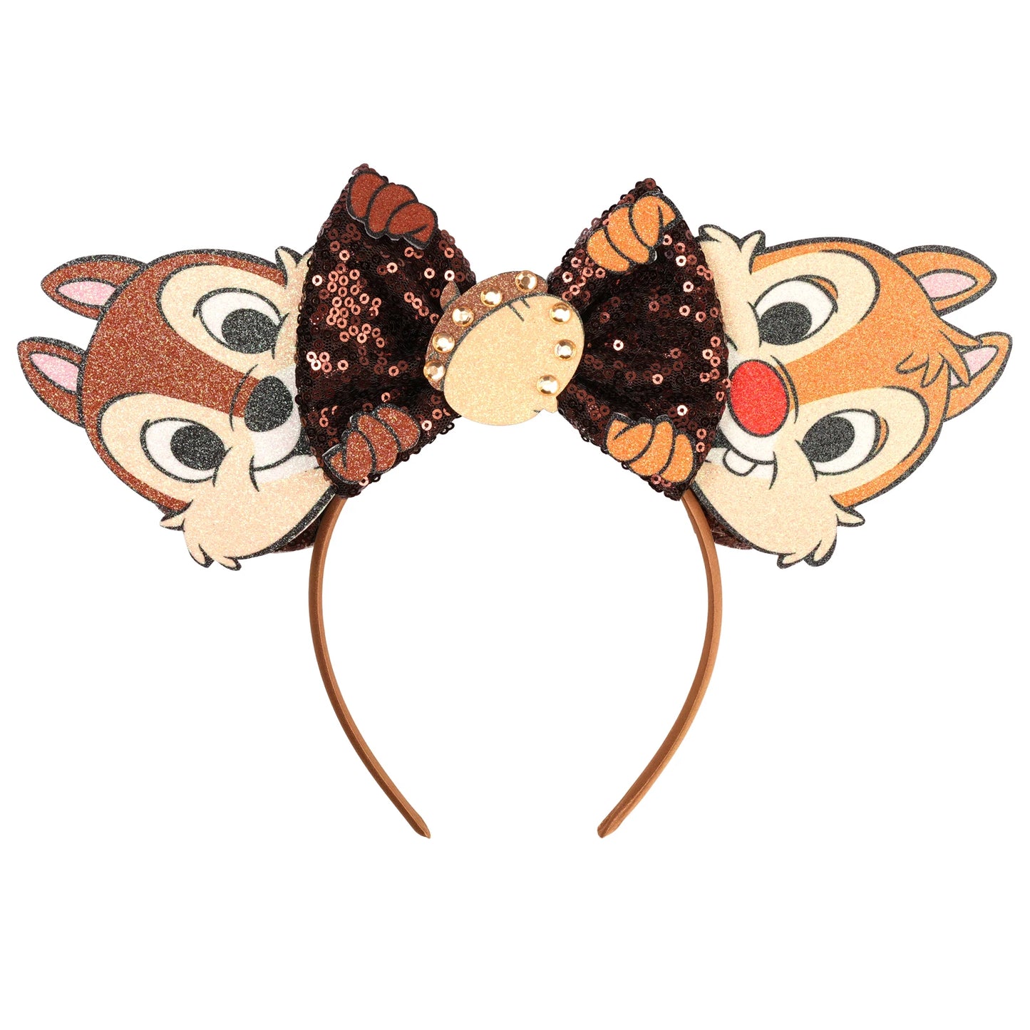 2025 Mickey Mouse Ear Headband Chip and Dale Bow Sequin Hairband Women Hair Hoop Birthday Gift Adult/Child Cosplay Accessories