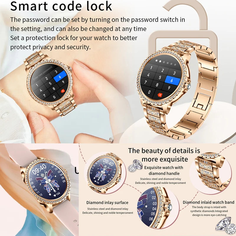 2025 New Fashion Women Smart Watch AMOLED HD Screen Sports Watch Health Heart Rate Voice Call Smart Watch For Android IOS