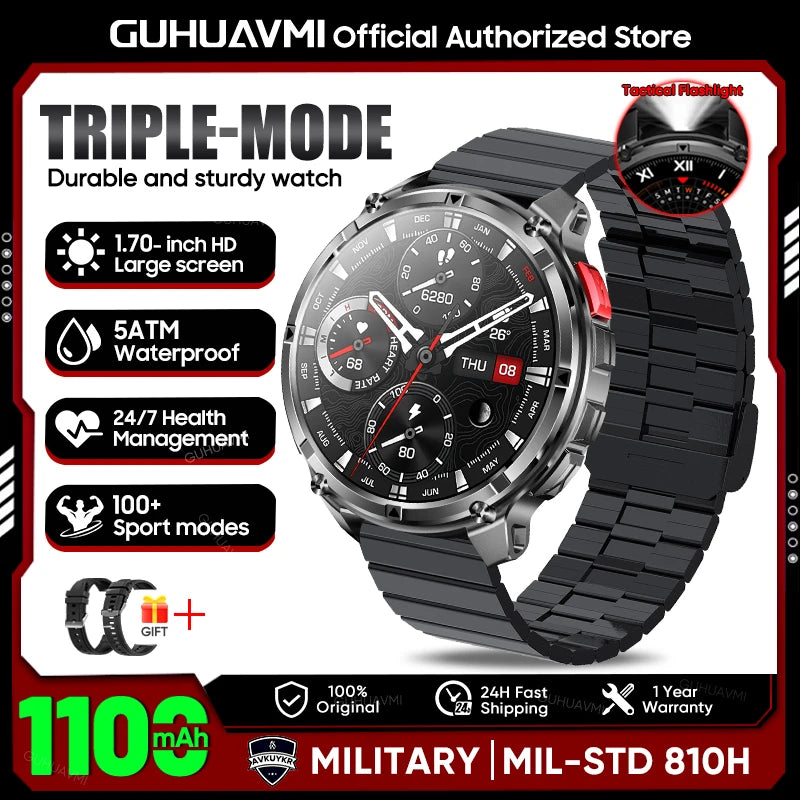 New T-Rex3 1100mAh Large Battery Durable Adult Smart Watch 1.7-inch GPS trackr Compass 5ATM Waterproof BT Call Sports Smartwatch